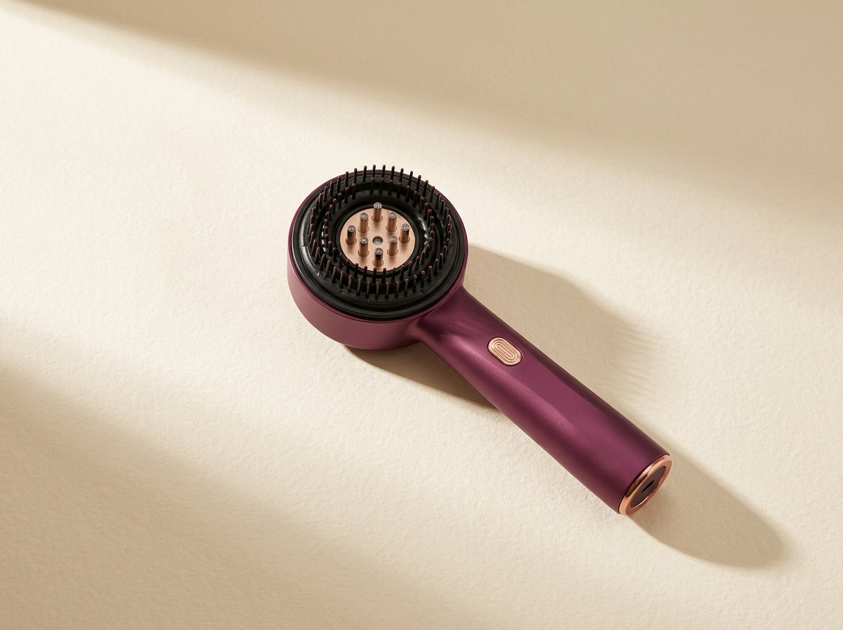 Electric Scalp Massage Brush on cream backdrop
